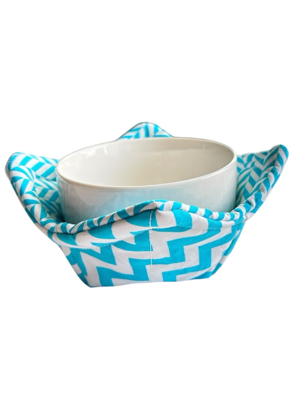 Hand Crafted Teal Chevron Microwave Small Bowl or Mug Cozy Colorful 100% Cotton